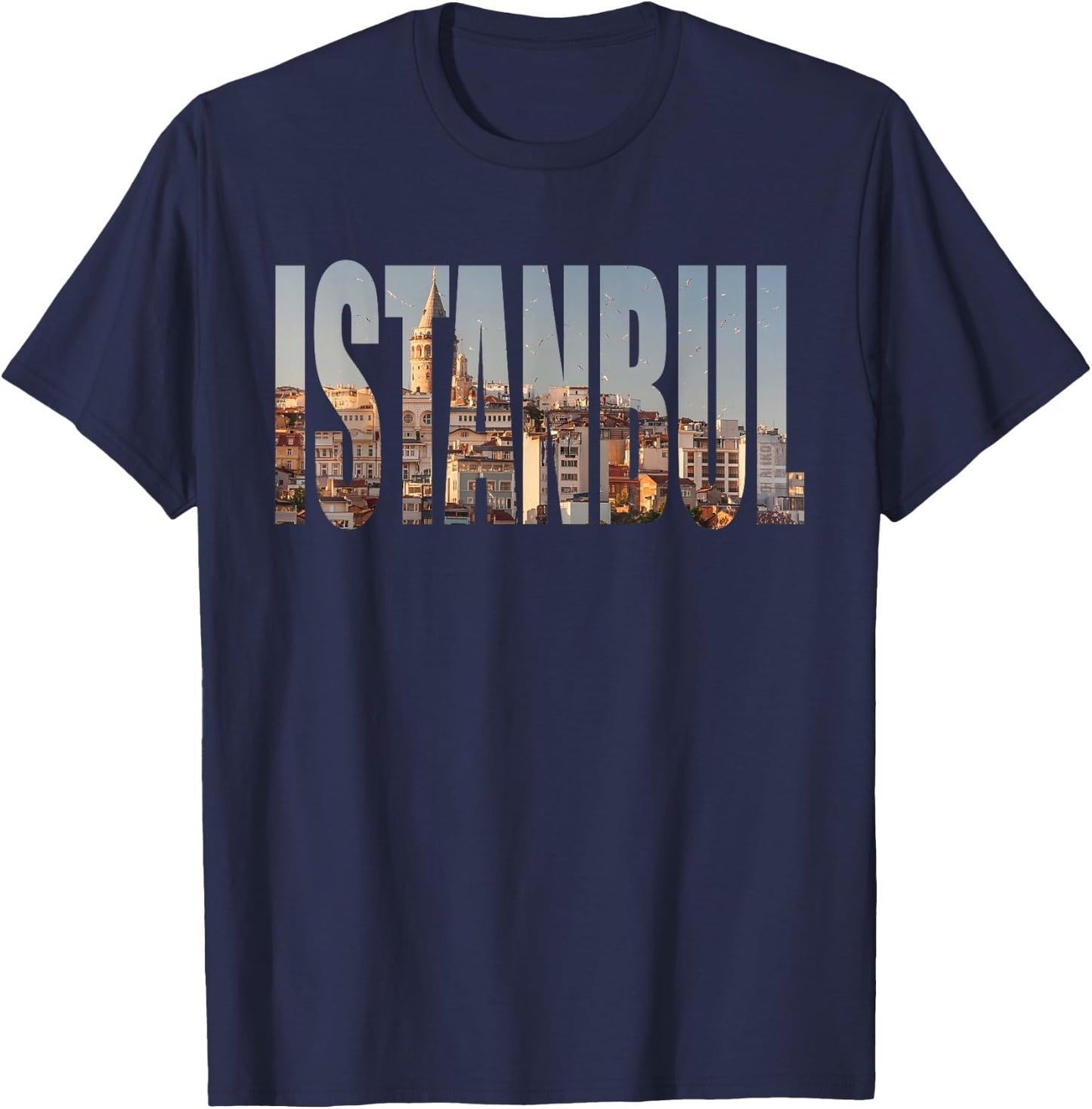 Istanbul Turkey Urban Skyline Photography Font T-Shirt - T-Shirt | Navy