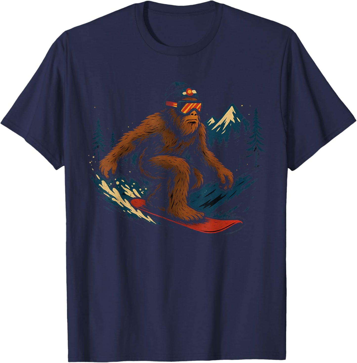 Colorado Bigfoot Snowboarding Adventure Sasquatch Design T-Shirt - T-Shirt | Navy