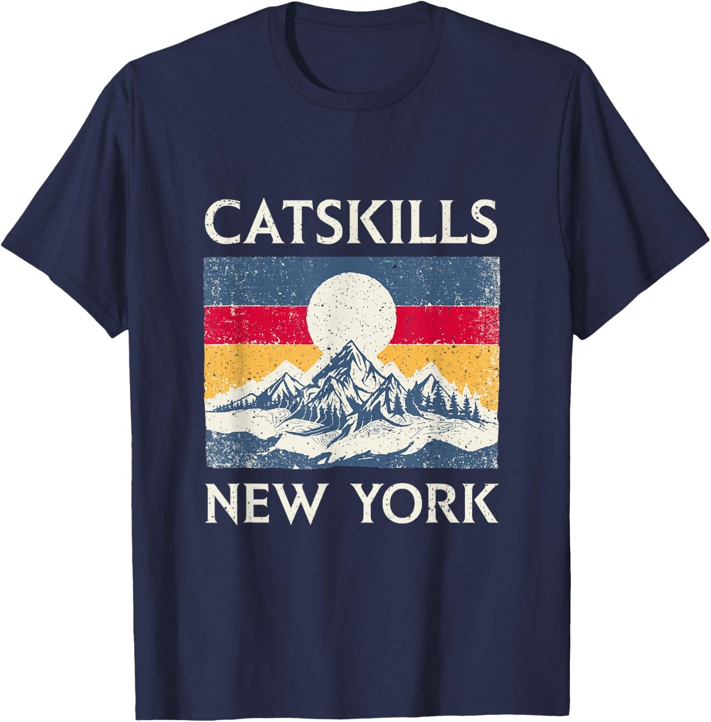 Vintage 70s 80s Sunset Mountain Catskills New York Hiking T-Shirt - T-Shirt | Navy