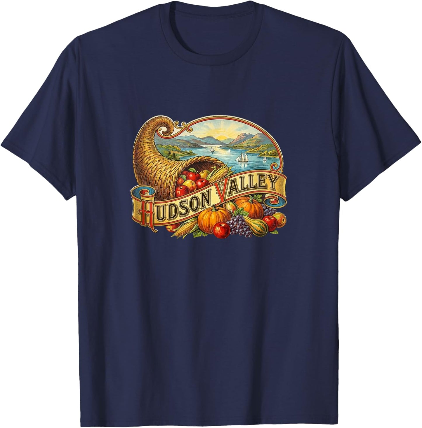 Hudson Valley, New York, Retro T-Shirt - T-Shirt | Navy
