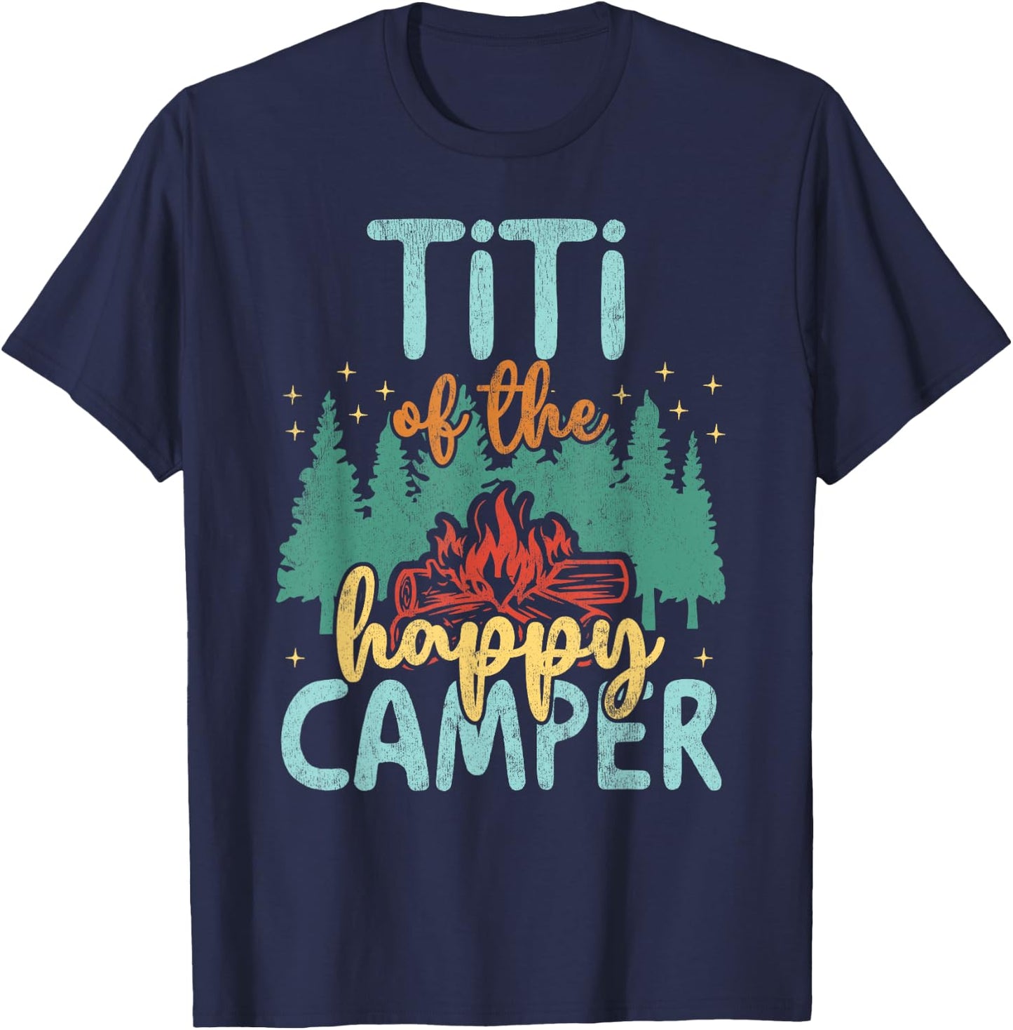 Titi of Happy Camper 1st Birthday Party Retro Titi T-Shirt - T-Shirt | Navy