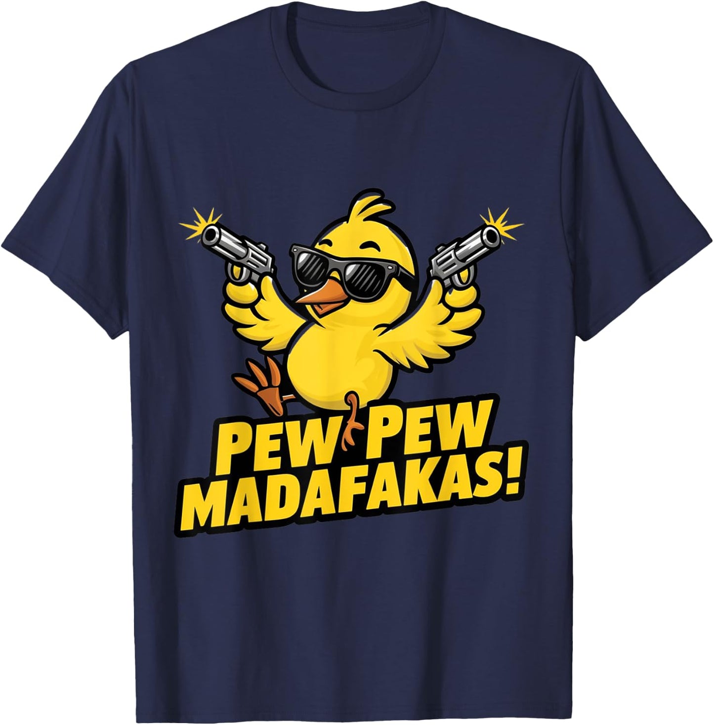 Pew Madafakas Pew Retro Chick with Guns for Duck Enthusiasts T-Shirt - T-Shirt | Navy