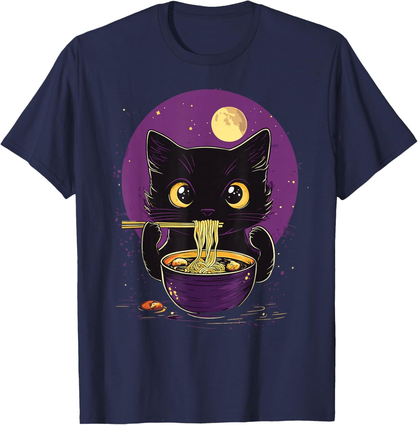 Cat Ramen Japanese Funny Graphic Kawaii Cat Anime T-Shirt - T-Shirt | Navy
