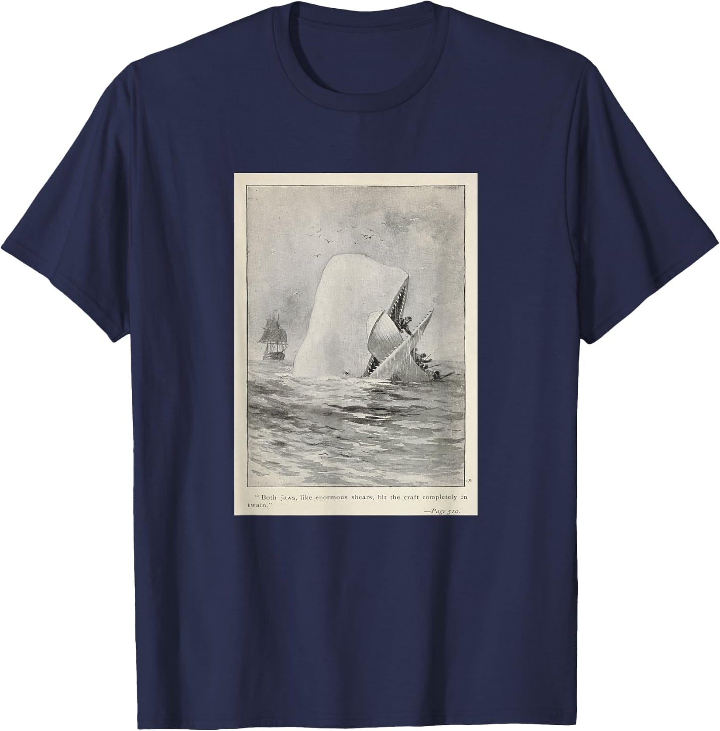 Moby Dick Whale Attacking a Whaling Ship (1892) T-Shirt - T-Shirt | Navy