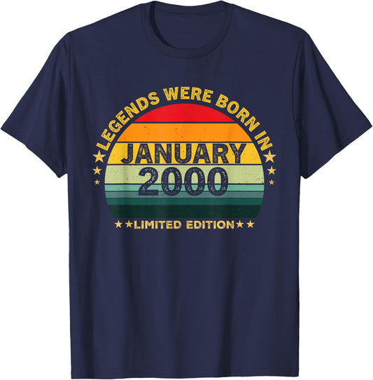 Vintage 26th Birthday Legends were Born in January 2000 T-Shirt - T-Shirt | Navy