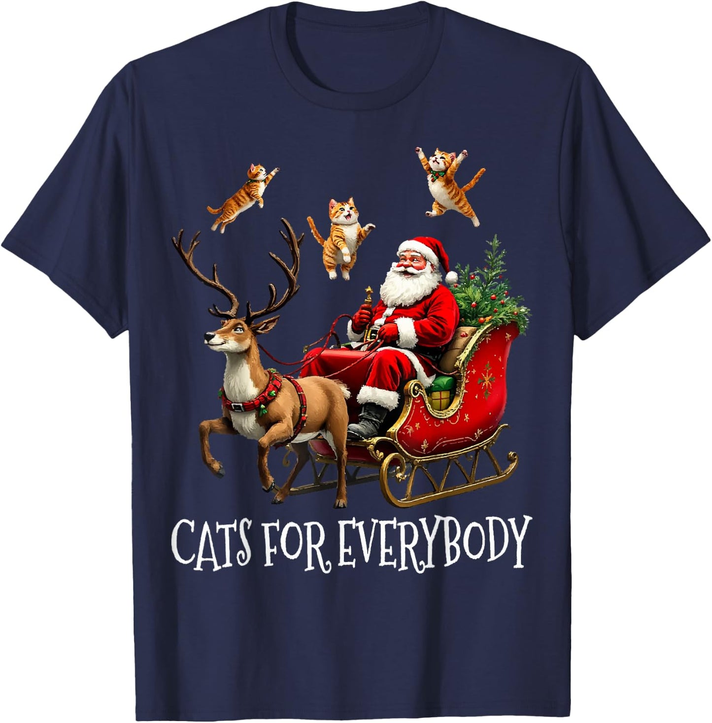 Cats For Everybody Christmas Cat Funny Xmas Santa T-Shirt - T-Shirt | Navy
