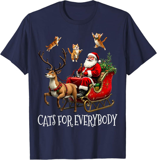 Cats For Everybody Christmas Cat Funny Xmas Santa T-Shirt - T-Shirt | Navy
