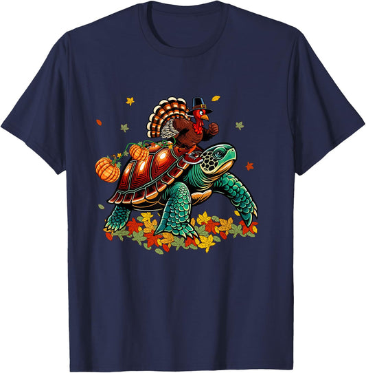Turkey Riding Turtle Thanksgiving Costume Kids Toddler T-Shirt - T-Shirt | Navy