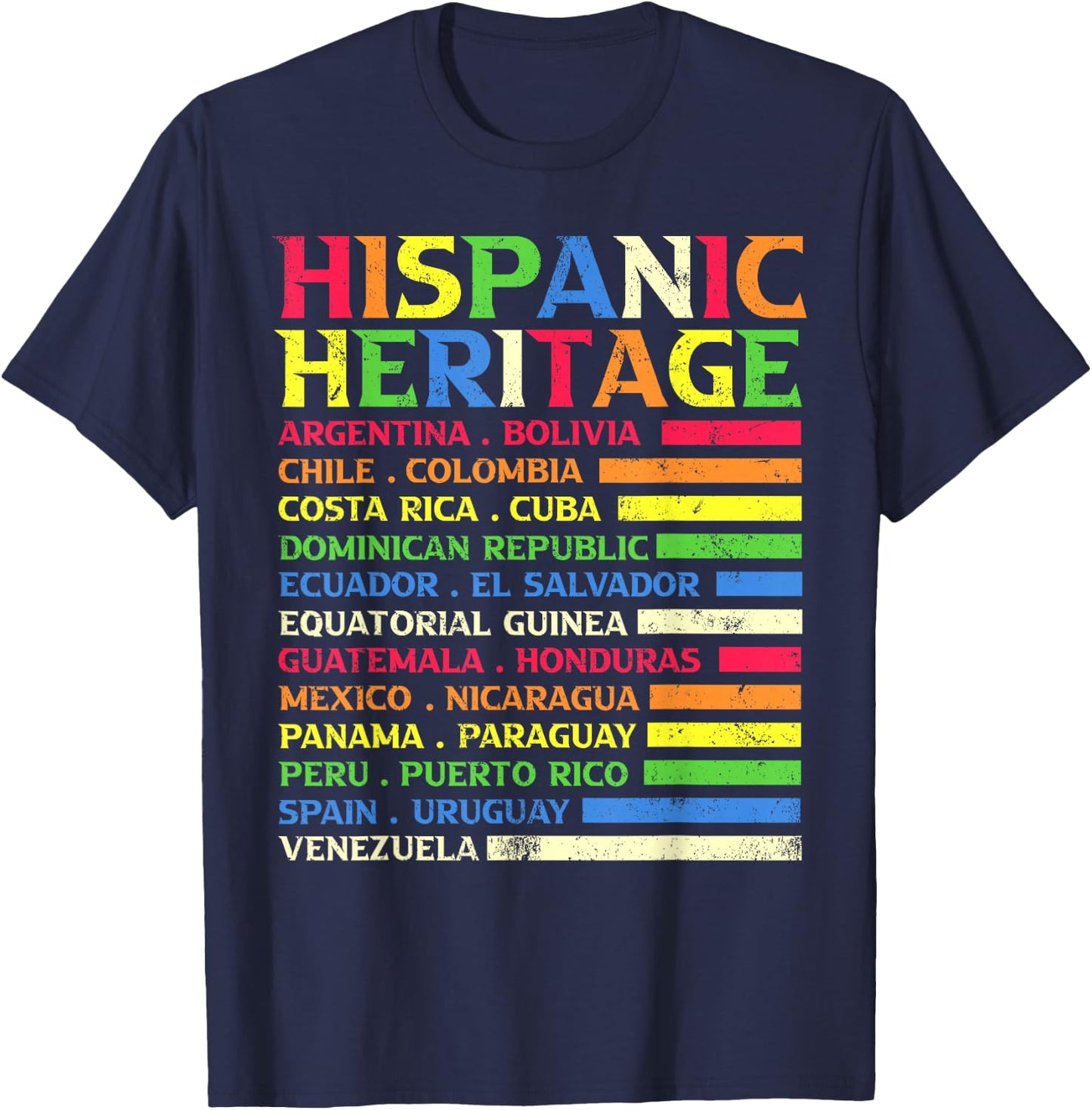 National Latino Countries Flag Hispanic Heritage Month 2024 T-Shirt - T-Shirt | Navy