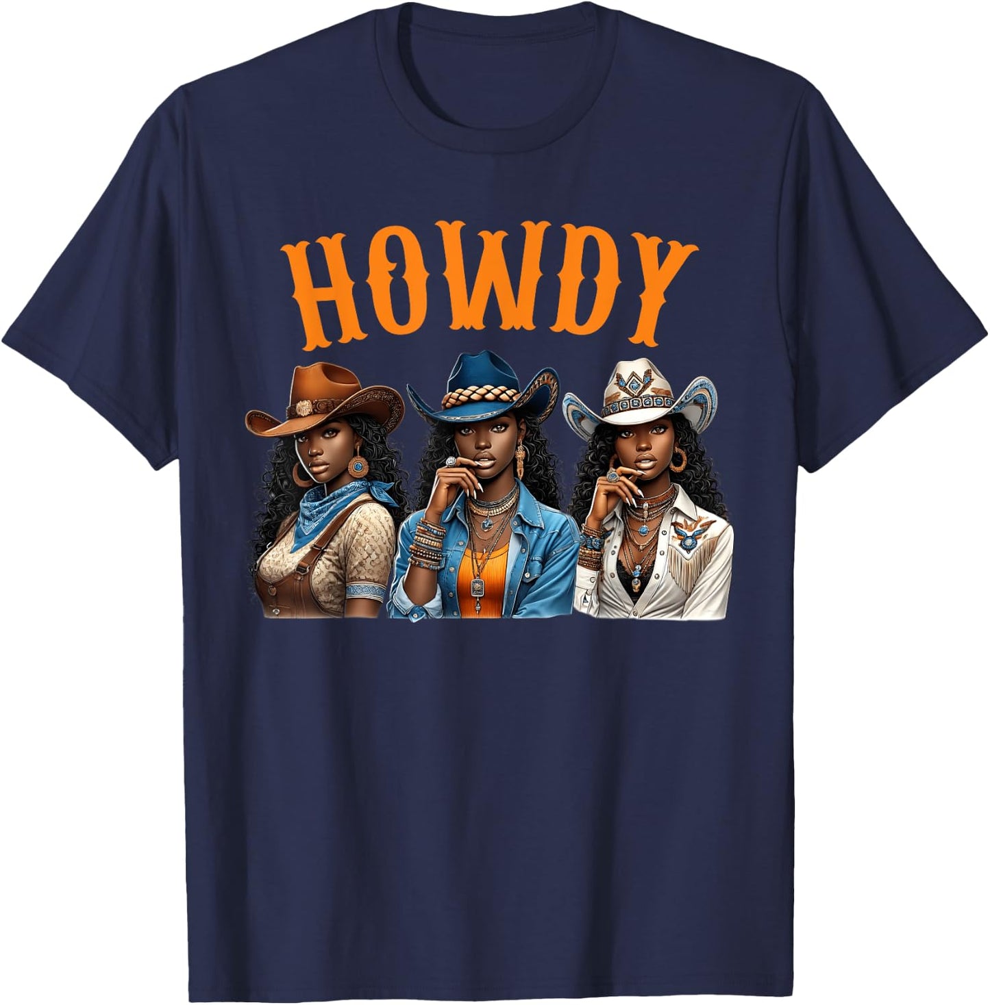 Howdy Western Rodeo Melanin Black Cowgirl African American T-Shirt - T-Shirt | Navy