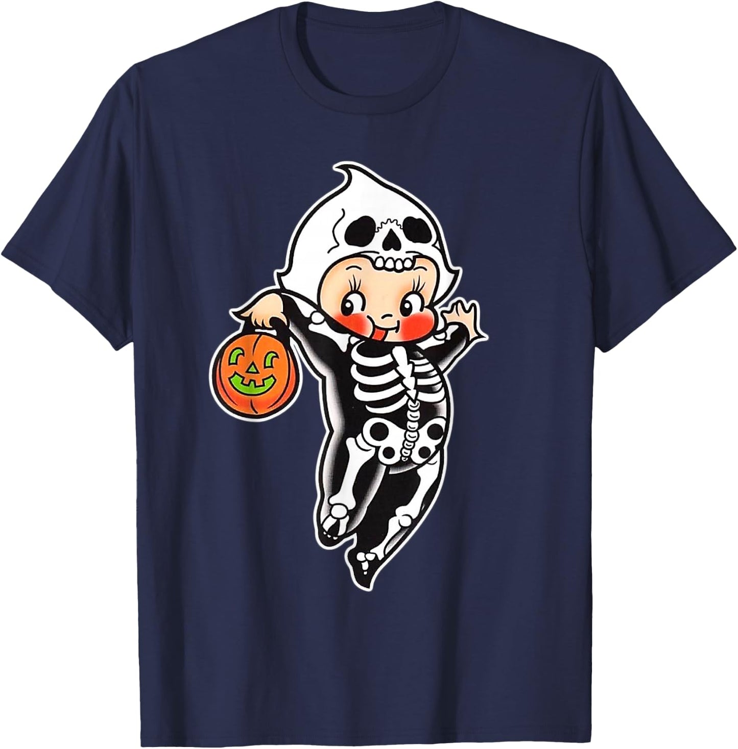 Kewpie Baby Spooky Skeleton Halloween Costume Tattoo Flash T-Shirt - T-Shirt | Navy