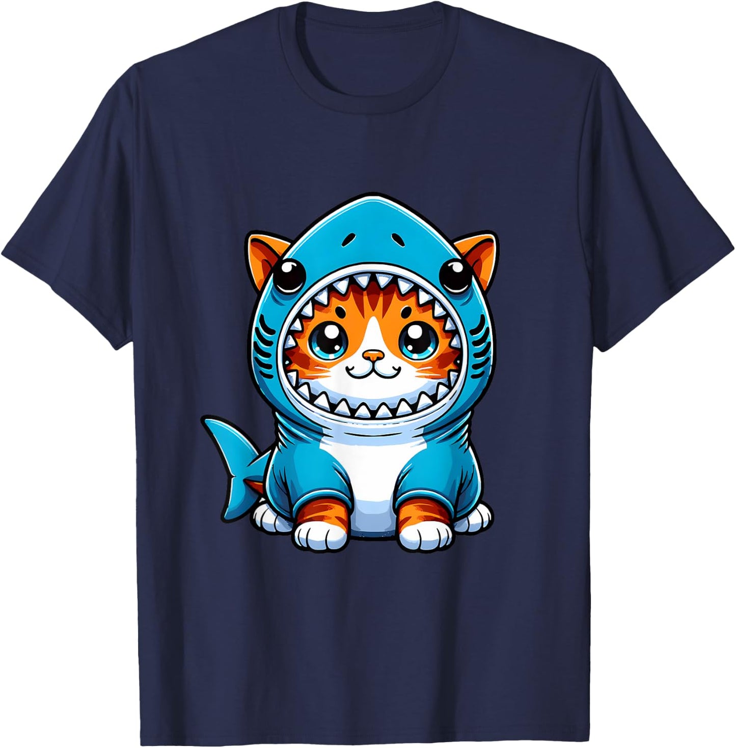 Funny Cute Cat in a Shark Costume Kawaii Neko Kids T-Shirt - T-Shirt | Navy