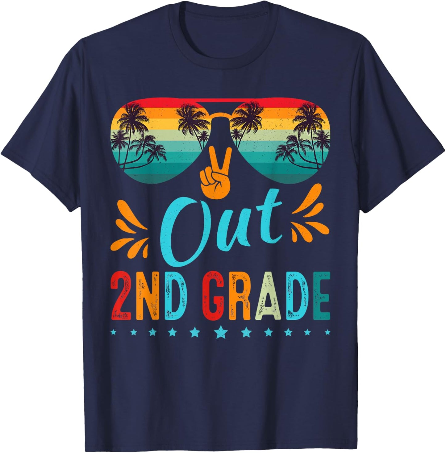 Last Day Of School Peace Out 2nd Grade Retro Graduation T-Shirt - T-Shirt | Navy