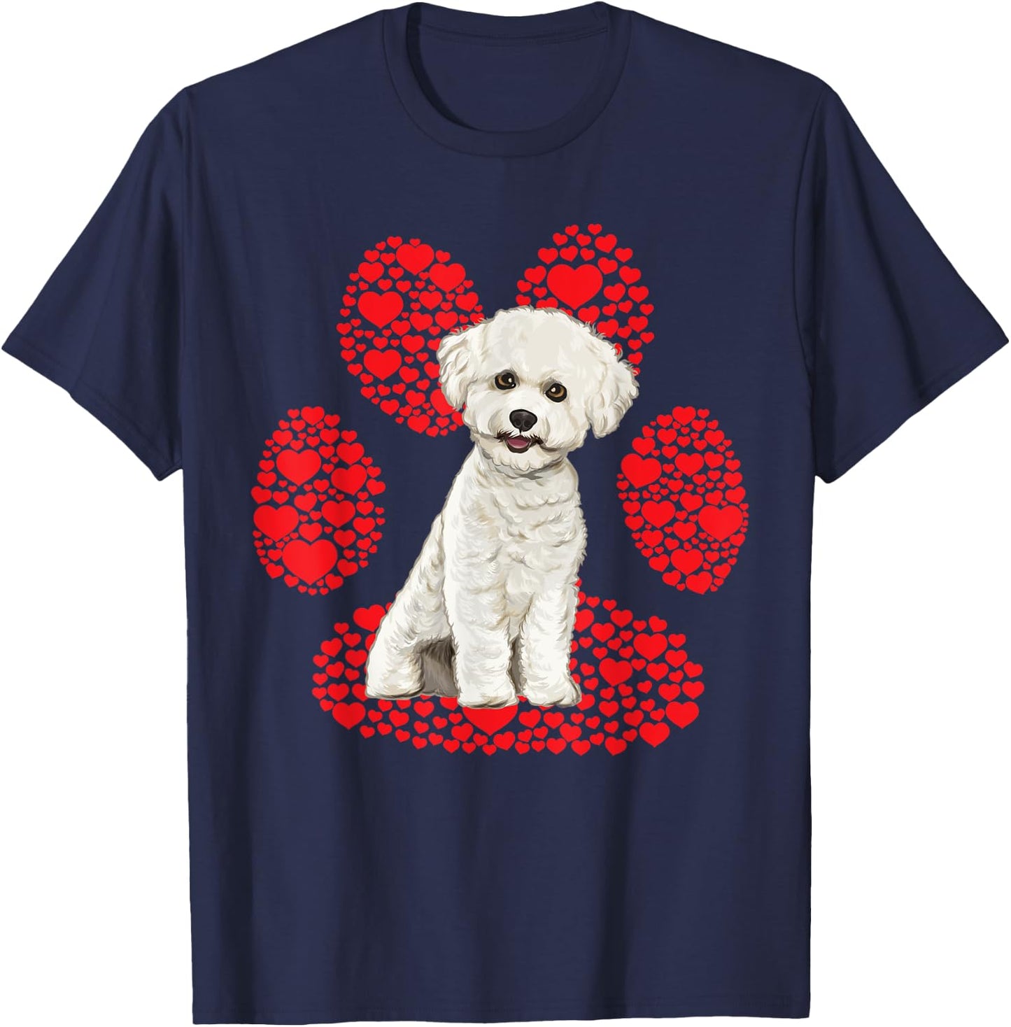 Bichons Frise Valentines Day Dog Love Paw T-Shirt - T-Shirt | Navy