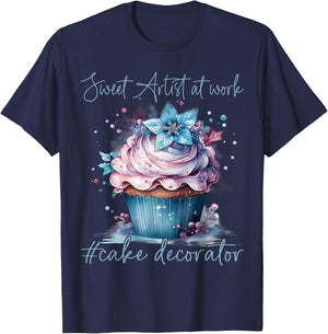Sweet Artist at work cake decorator Cake Artist Heartbeat T-Shirt - T-Shirt | Navy