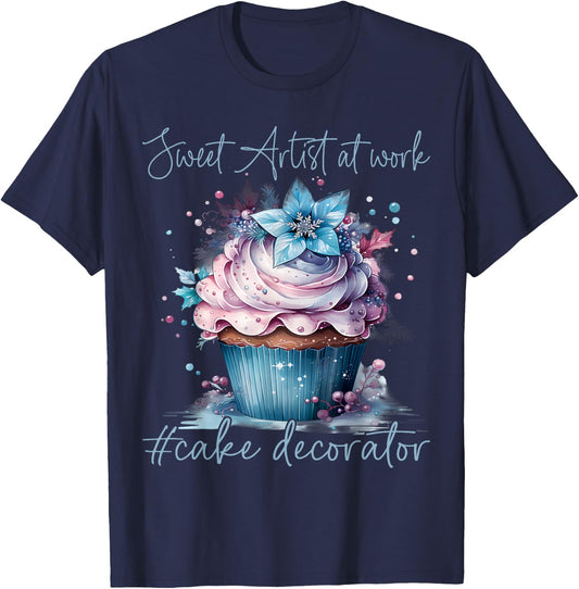 Sweet Artist at work cake decorator Cake Artist Heartbeat T-Shirt - T-Shirt | Navy