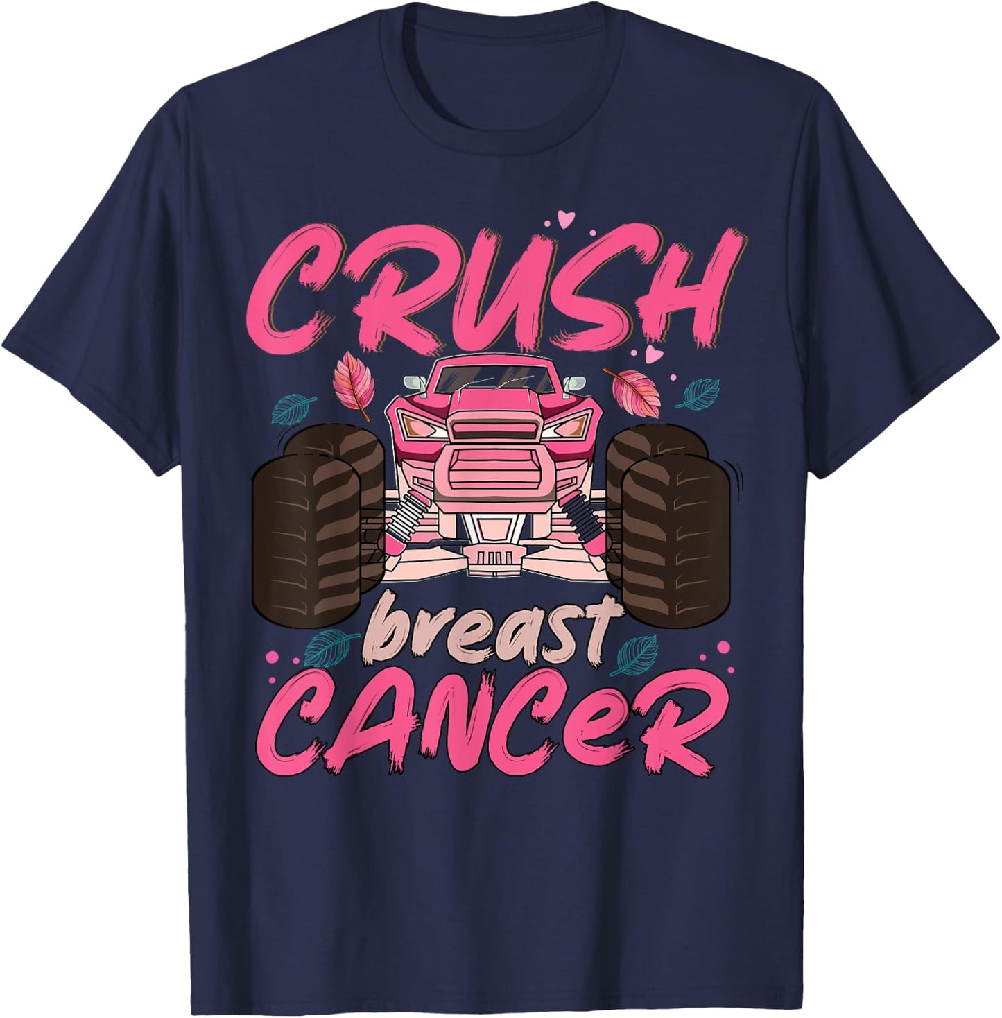 Crush Cancer Monster Truck Breast Cancer Awareness Toddler T-Shirt - T-Shirt | Navy