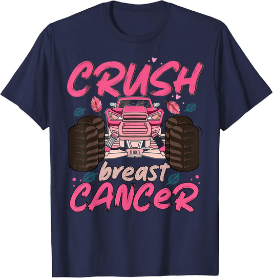 Crush Cancer Monster Truck Breast Cancer Awareness Toddler T-Shirt - T-Shirt | Navy