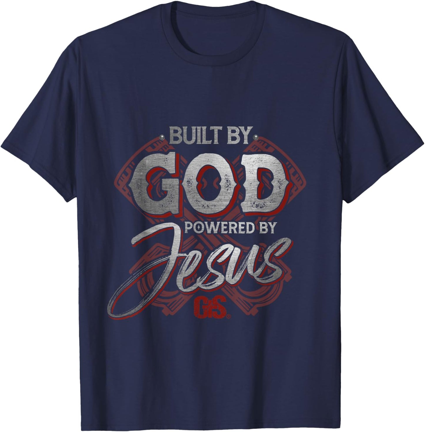 Built By God Powered By Jesus Religious Devout Christian T-Shirt - T-Shirt | Navy