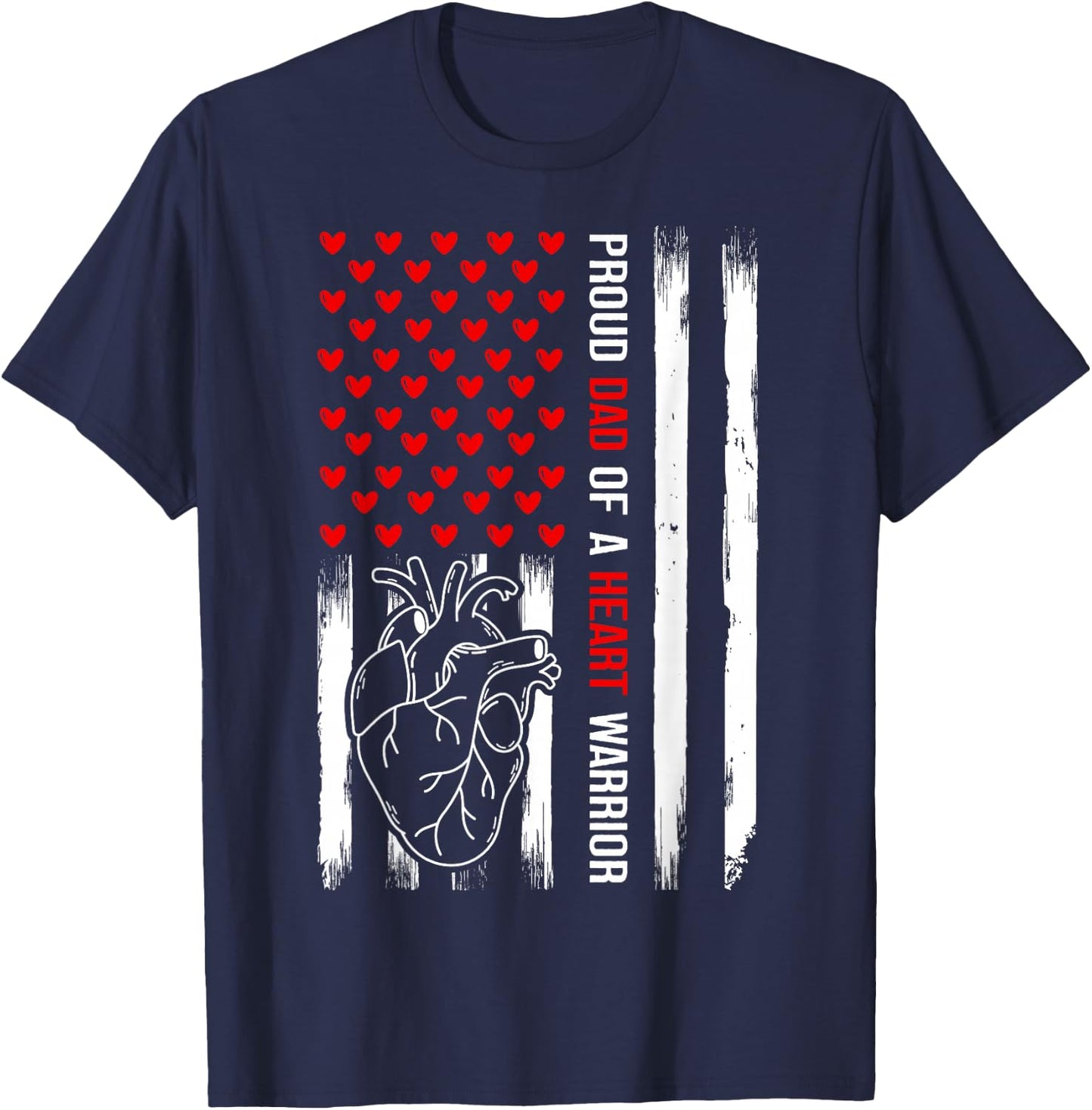 Proud Dad Of A Warrior - CHD - Congenital Heart Defect Month T-Shirt - T-Shirt | Navy