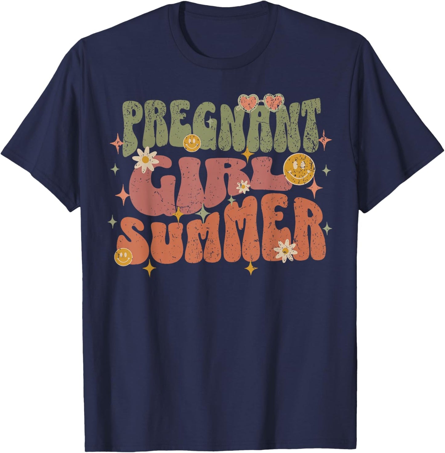 Pregnant Girl Summer, Pregnancy Announcement T-Shirt - T-Shirt | Navy