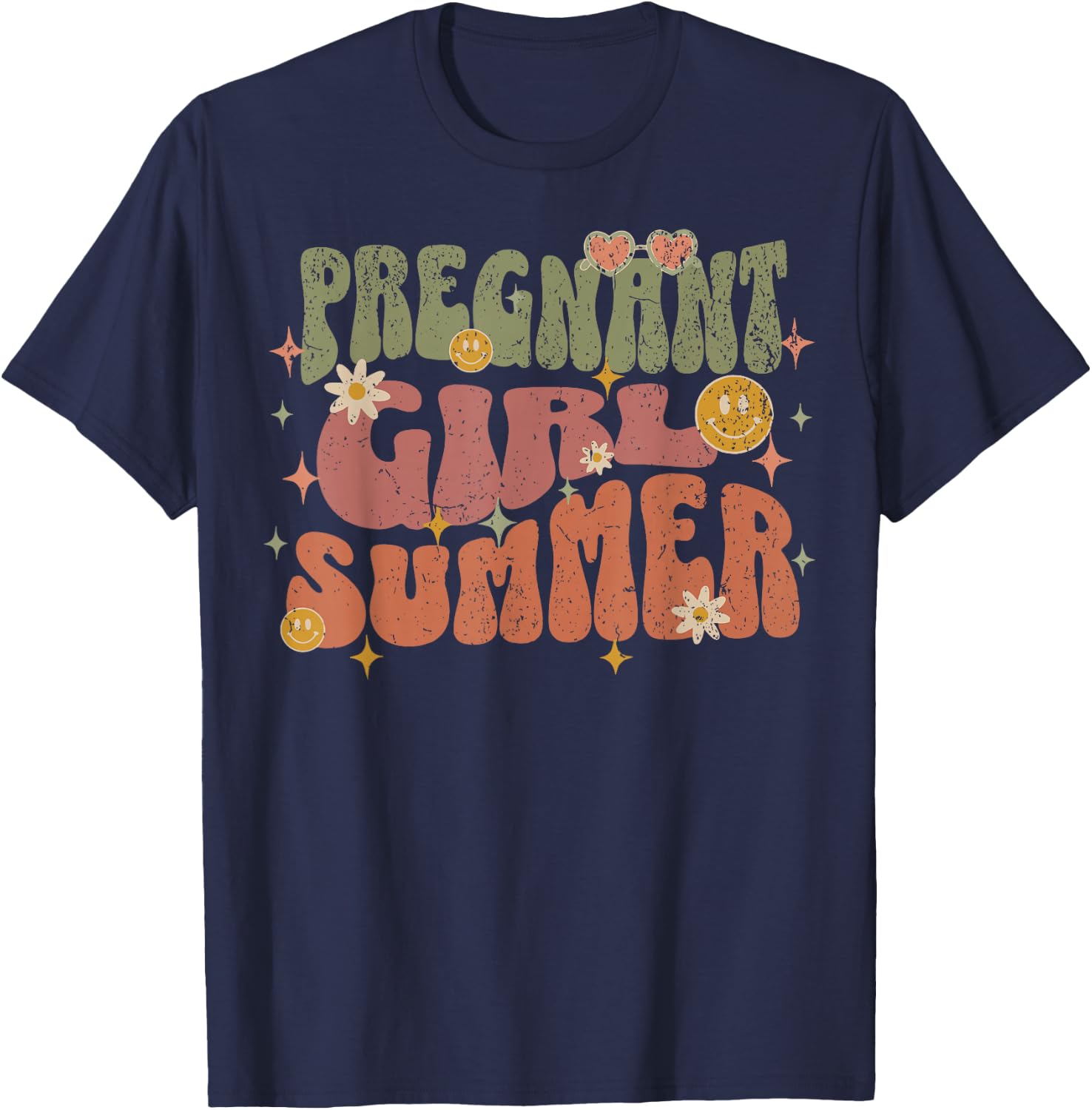 Pregnant Girl Summer, Pregnancy Announcement T-Shirt - T-Shirt | Navy