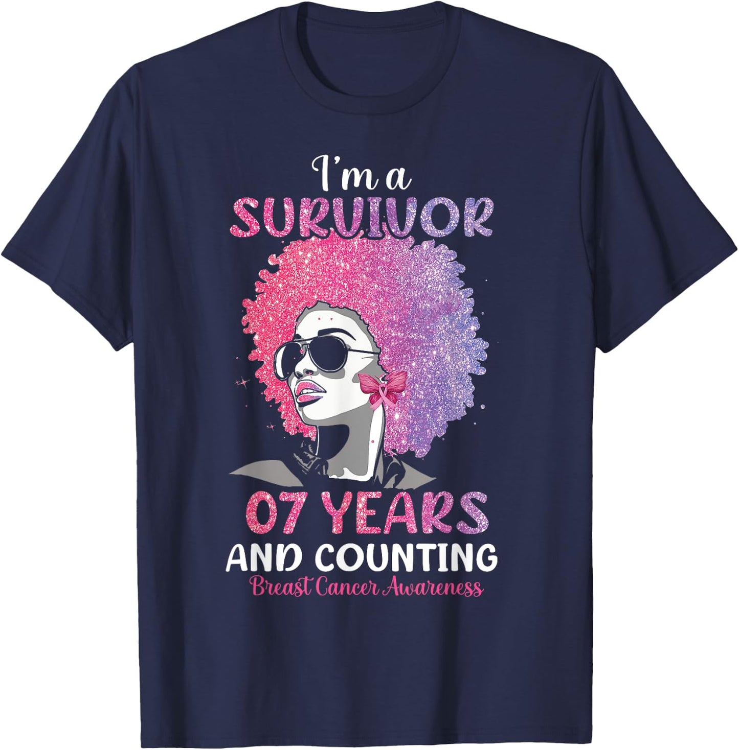 I'm Survivor 7 Years and Counting Breast Cancer Awareness T-Shirt - T-Shirt | Navy
