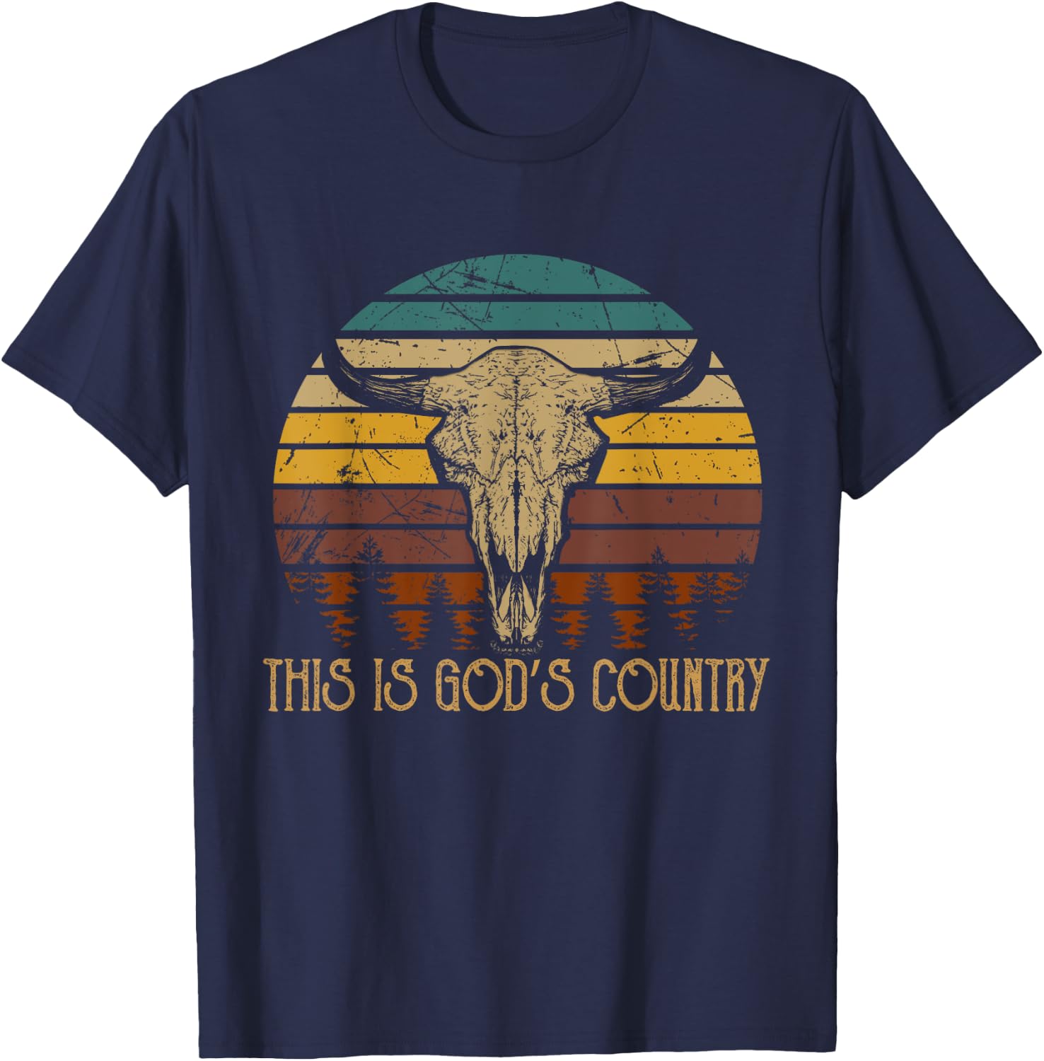 This Is God's Music Country Outfit Bull Skulls Western Howdy T-Shirt - T-Shirt | Navy