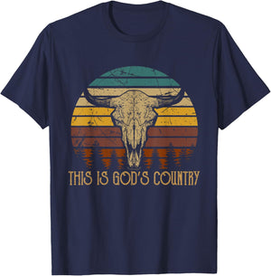 This Is God's Music Country Outfit Bull Skulls Western Howdy T-Shirt - T-Shirt | Navy