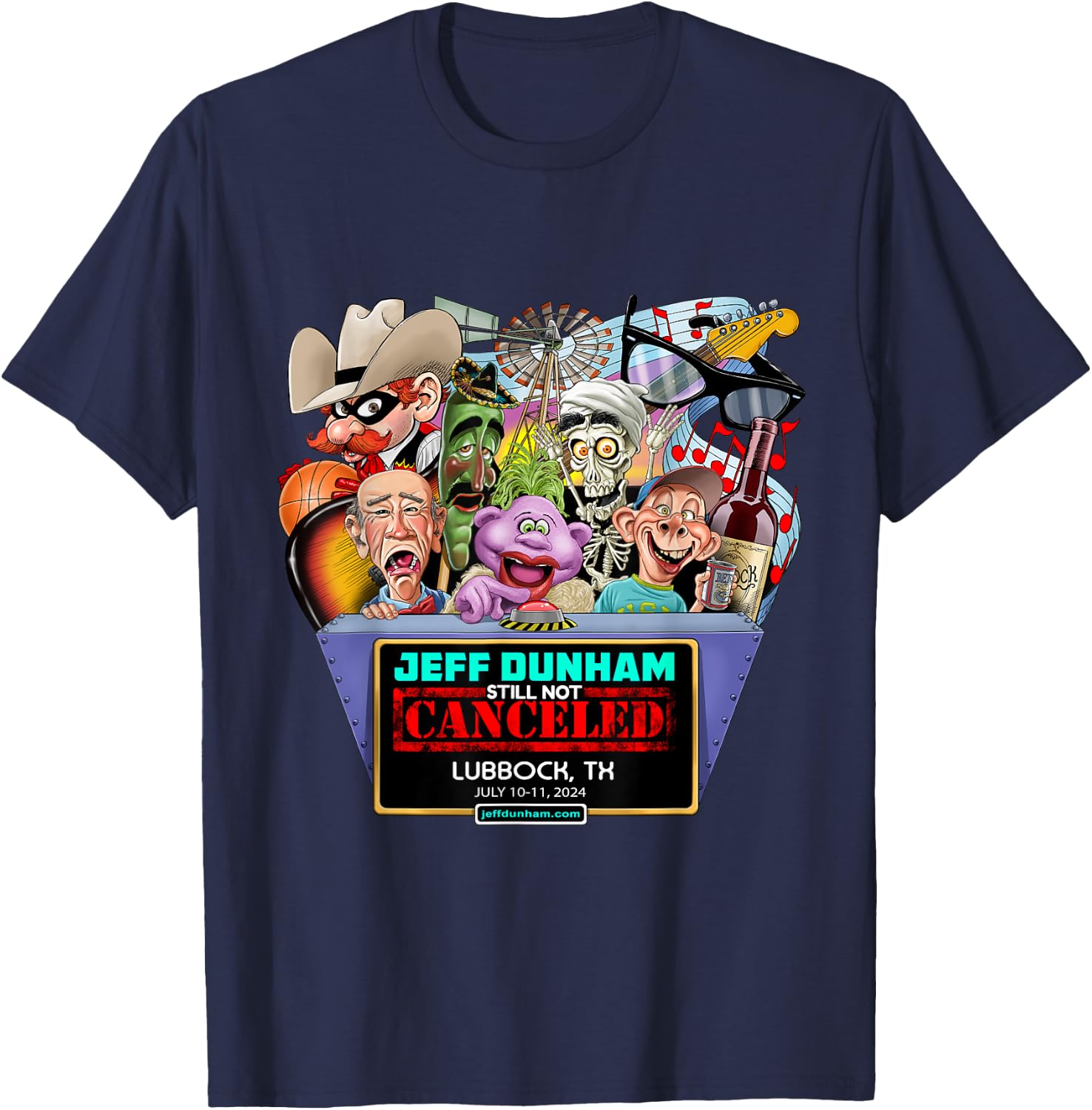 Jeff Dunham Lubbock, TX (2024) T-Shirt - T-Shirt | Navy