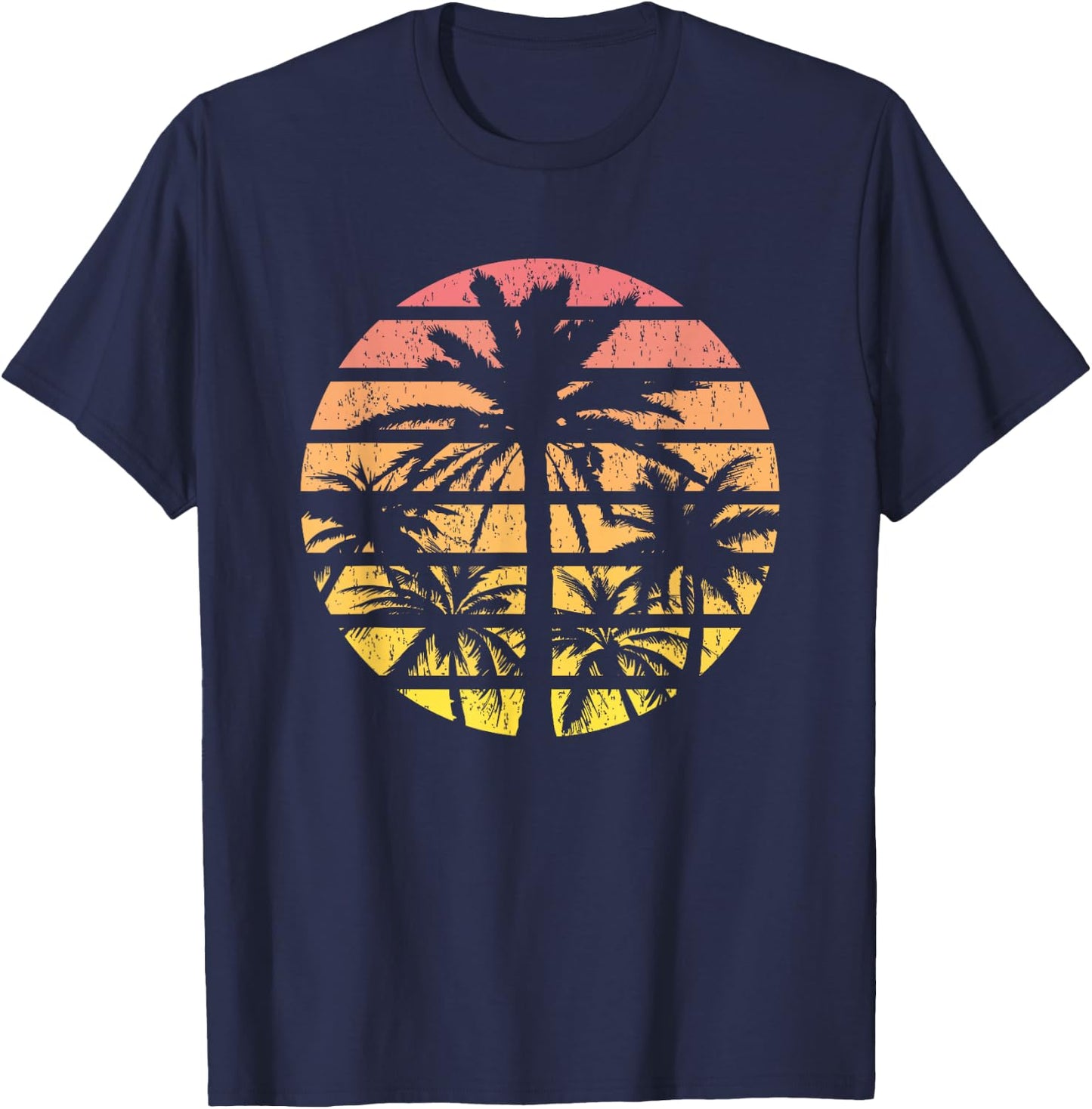 Palm Tree Retro Sunset Summer Beach Vintage Tropical Graphic T-Shirt - T-Shirt | Navy