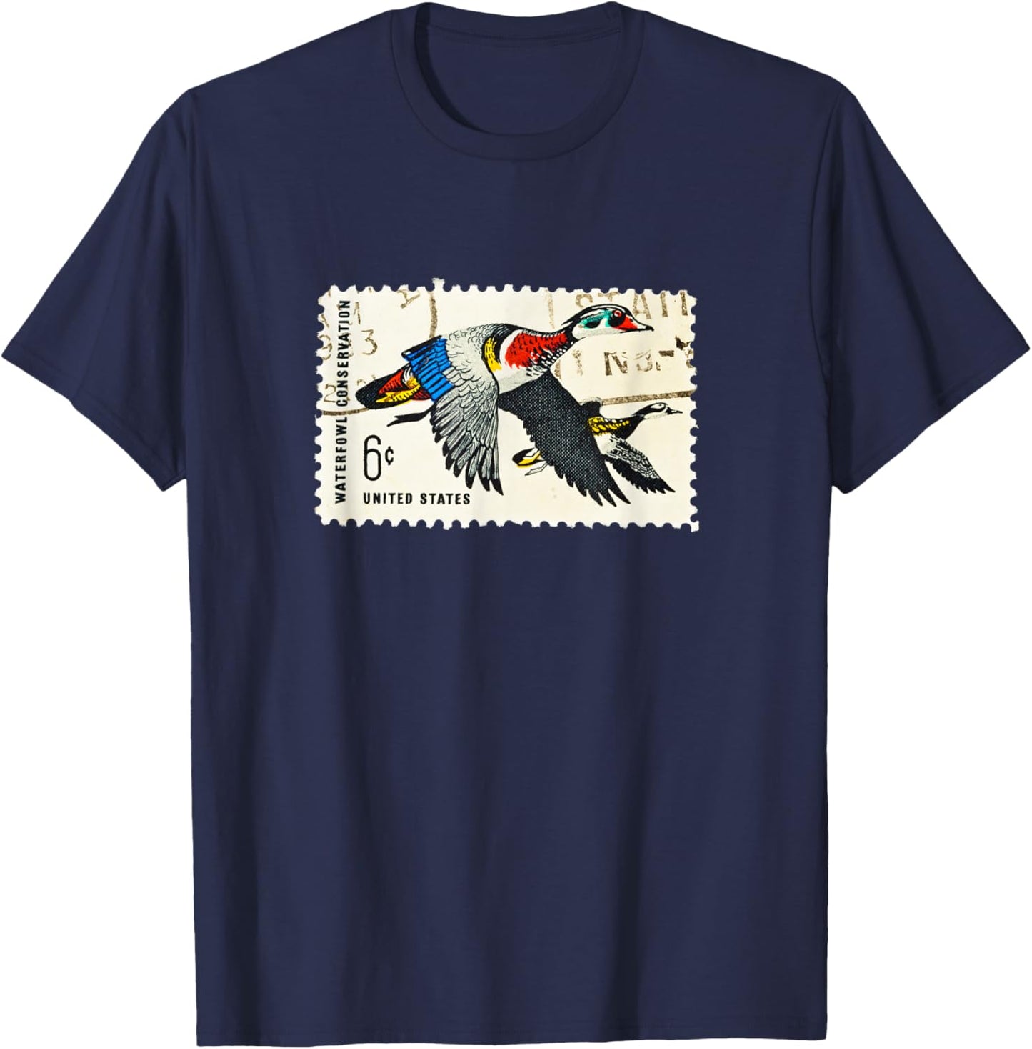 Duck Stamp Shirt Bird Stamp Woodduck Duck Postage T-Shirt - T-Shirt | Navy