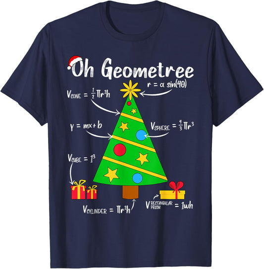 Oh Geometree Funny Christmas Tree Geometry Math Teacher Women Kids T-Shirt - T-Shirt | Navy