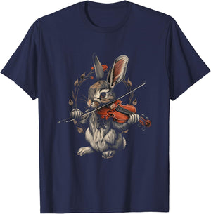 Rabbit Playing Violin for Violin Player Bunny Rabbit Graphic T-Shirt - T-Shirt | Navy