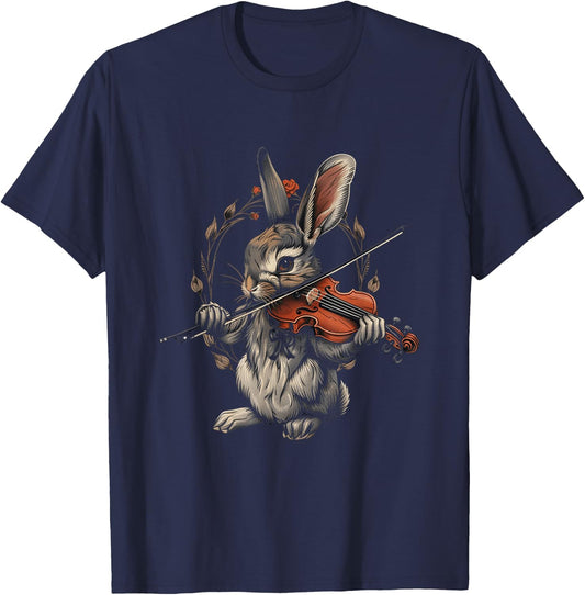 Rabbit Playing Violin for Violin Player Bunny Rabbit Graphic T-Shirt - T-Shirt | Navy