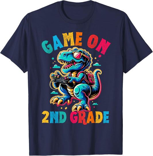 Dinosaur video games back to School 2nd grade boys Game on T-Shirt - T-Shirt | Navy