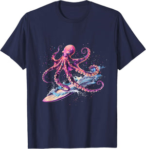Cthulhu Surfing Octopus Lover Sea Monster Ocean Sea Animal T-Shirt - T-Shirt | Navy