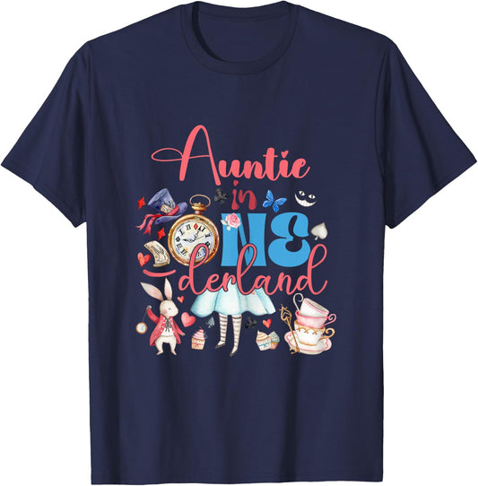 Alice Auntie in ONEderland Birthday Family T-Shirt - T-Shirt | Navy
