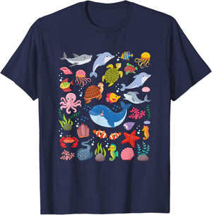 Cute Sea Animals Kids Children Ocean Creatures Clownfish T-Shirt - T-Shirt | Navy