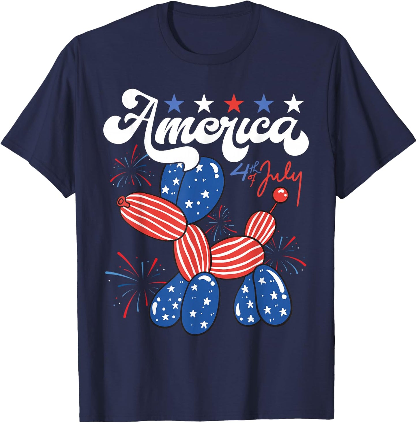 Funny Balloon Dog Fourth of July Patriotic American USA Flag T-Shirt - T-Shirt | Navy