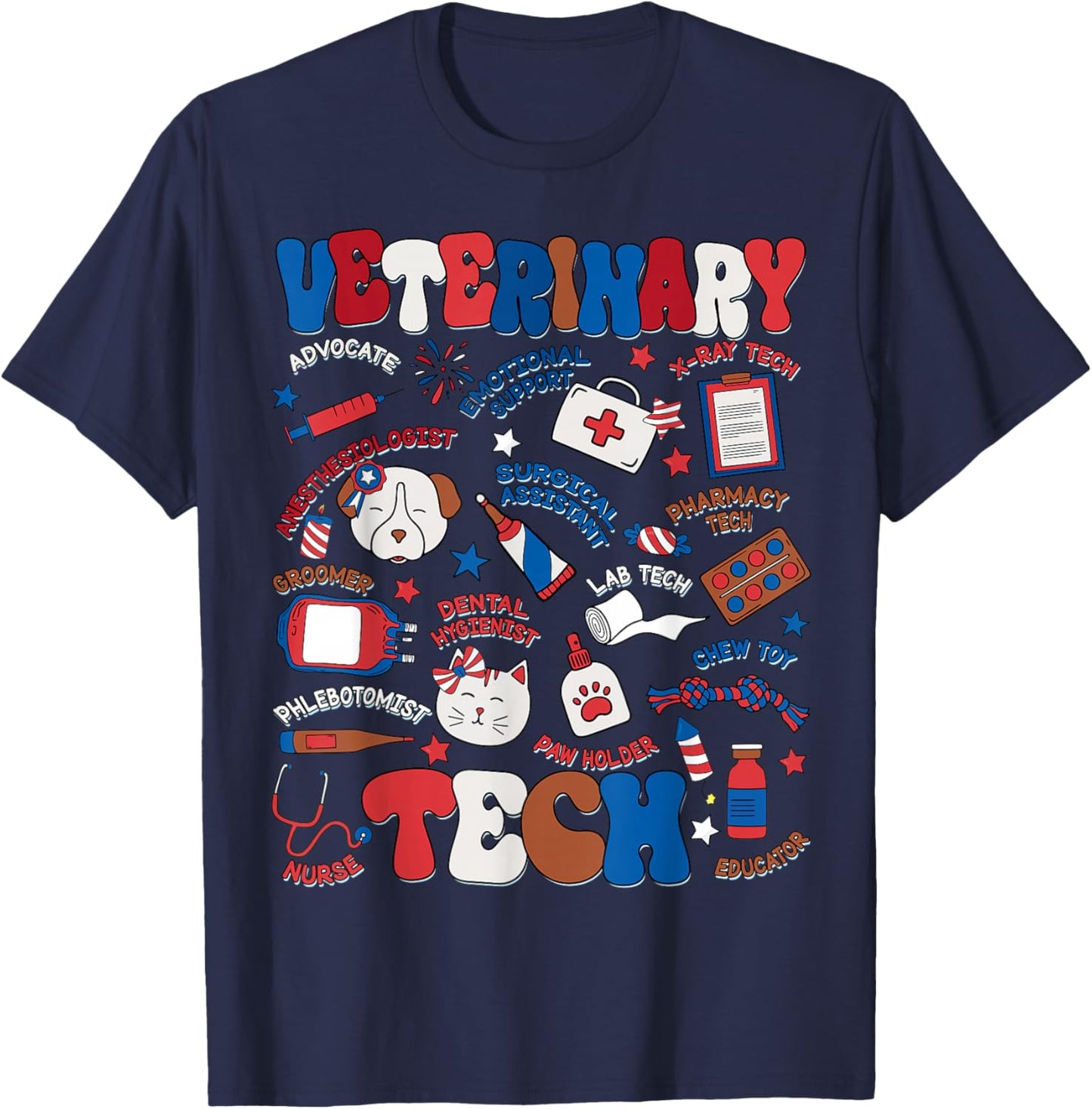Retro Veterinary Tech Independence Day Patriotic Vet Tech T-Shirt - T-Shirt | Navy
