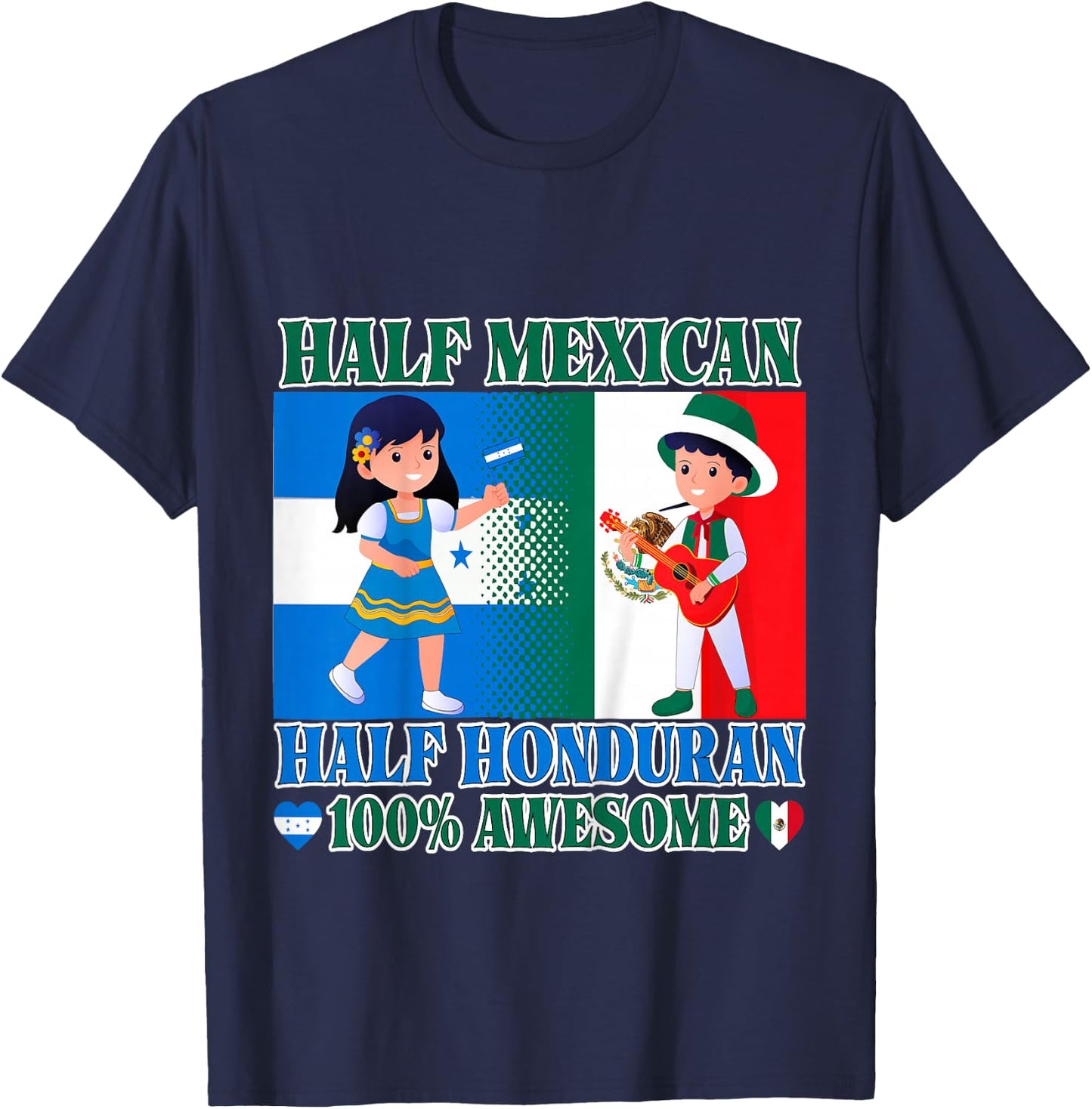 Kids Half Mexican Half Honduran Mexico Flag Root Toddler Girl Boy T-Shirt - T-Shirt | Navy