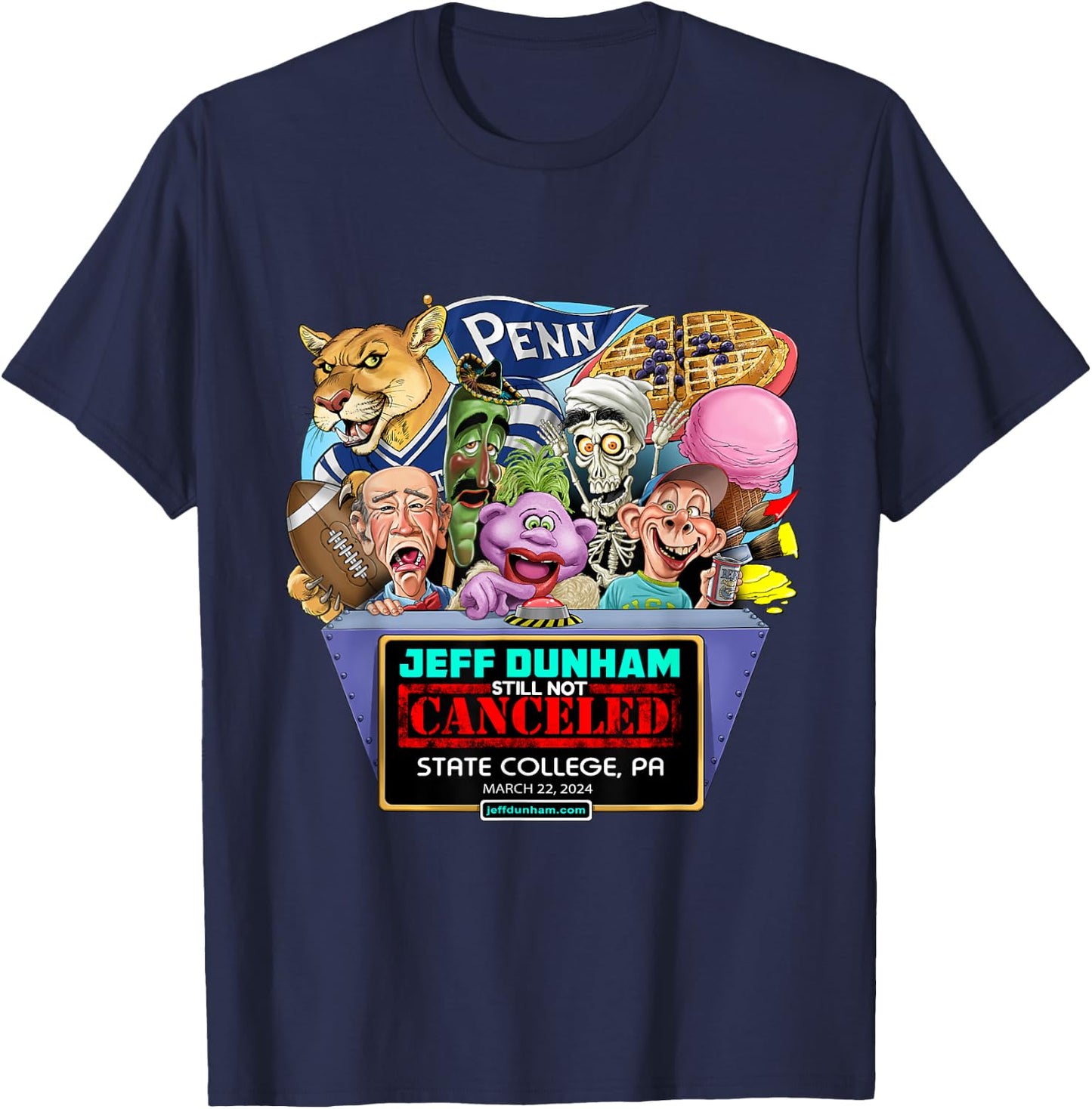 Jeff Dunham State College, PA (2024) T-Shirt - T-Shirt | Navy