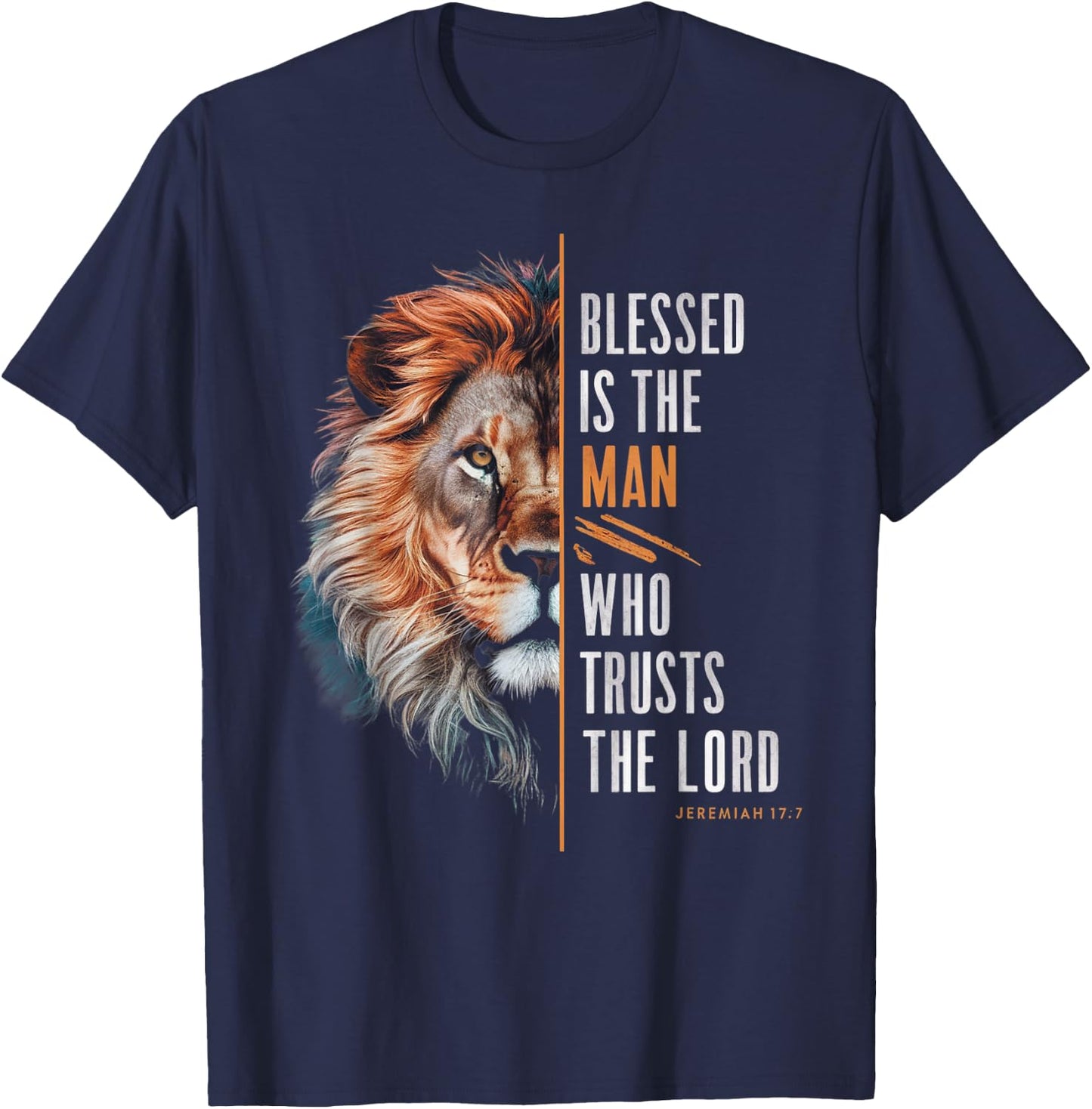 Blessed Christian God Jesus Faith Bible Verse Jeremiah Lion T-Shirt - T-Shirt | Navy