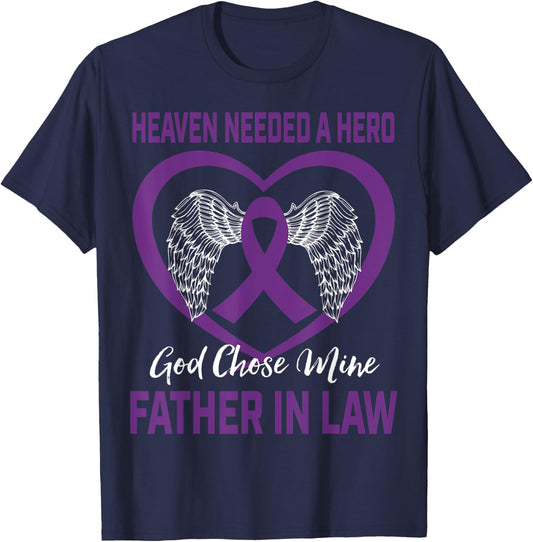 Heaven Needed a Hero Purple Alzheimers Father In Law Graphic T-Shirt - T-Shirt | Navy
