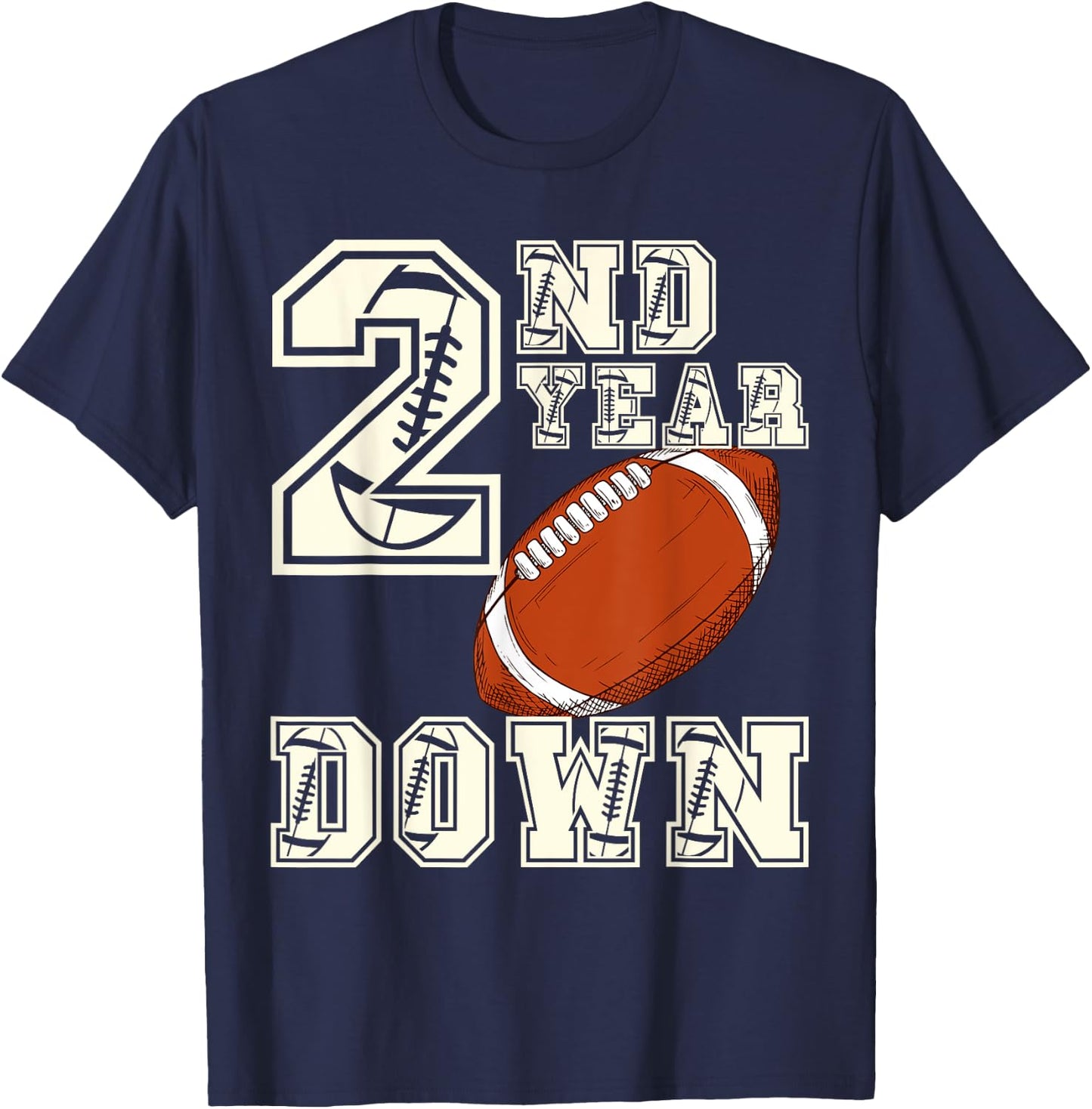 Kids 2nd Year Football Fun for Birthday Boys Touchdown T-Shirt - T-Shirt | Navy