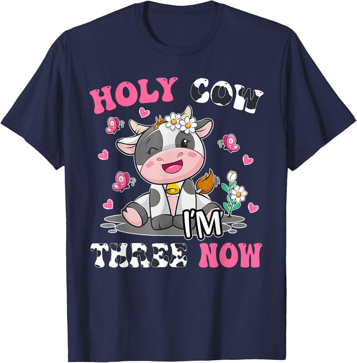 Kids Holy Cow I'm Three 3 Years Old 3rd Birthday Boy Girl T-Shirt - T-Shirt | Navy
