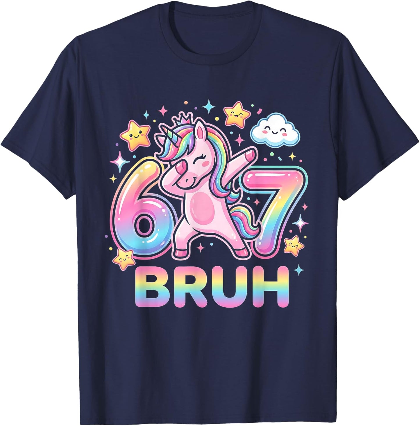 67 Unicorn for Girls Six Seven Bruh Meme Brainrot Funny Boys T-Shirt - T-Shirt | Navy