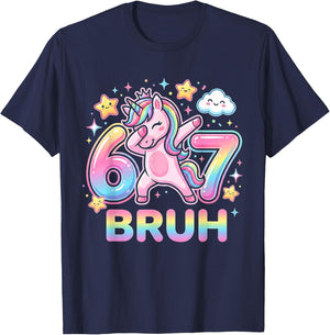 67 Unicorn for Girls Six Seven Bruh Meme Brainrot Funny Boys T-Shirt - T-Shirt | Navy