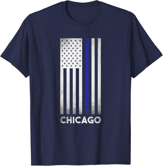 Chicago Police Dept Thin Blue Line Flag CPD T-Shirt - T-Shirt | Navy
